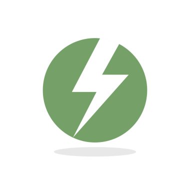 Beyaz arkaplanda izole edilmiş daire biçiminde yıldırım veya elektrik simgesi.