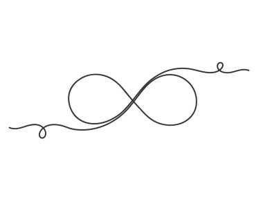 Beyaz arkaplanda sürekli bir sonsuzluk sembolü izole edilmiş vektör çizgisi.