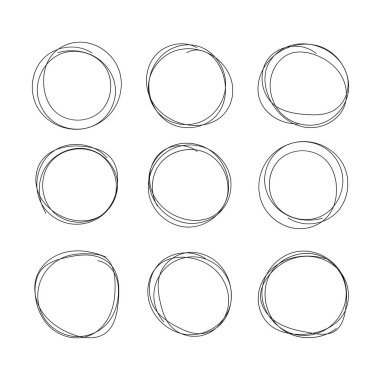 El çizimi ovaller ve daireler karalama işareti beyaz arkaplan üzerine vektör çizimi.