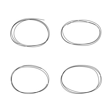 El çizimi ovaller ve daireler karalama işareti beyaz arkaplan üzerine vektör çizimi.