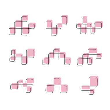 Bir dizi dikdörtgen çerçeve mozaik el beyaz arkaplana izole edilmiş vektör çizimi.