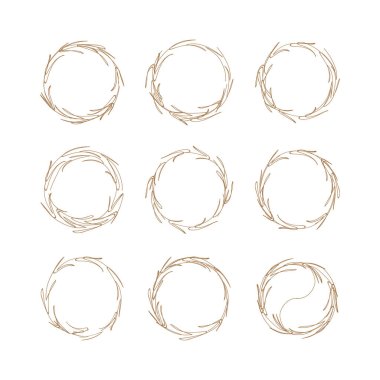 Beyaz arkaplanda sanatsal çember çerçeve bitkisel dekoratif izole vektör çizimi.