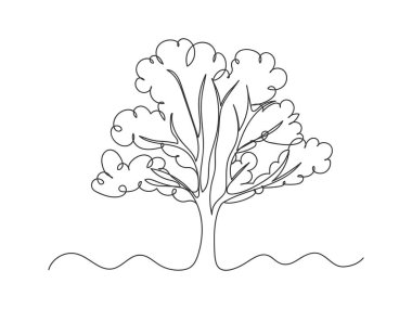 Beyaz arkaplan vektör illüstrasyonunda sürekli bir ağaç çizimi.