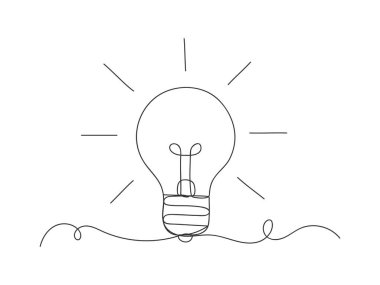 Beyaz arkaplanda sürekli çizilmiş çizgili sanat lambası simgesi izole edilmiş vektör illüstrasyonu.