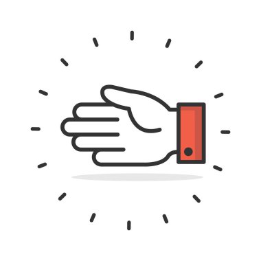 Beyaz arkaplanda kırmızı avuç içi simgesi izole edilmiş vektör çizimi.