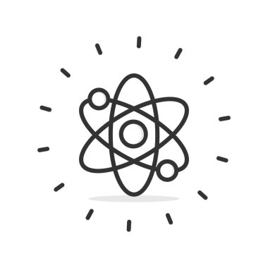 Atom veya proton çekirdeği, bilim teknolojisi, moleküler işaret sembolü beyaz arkaplanda izole edilmiş vektör çizimi.