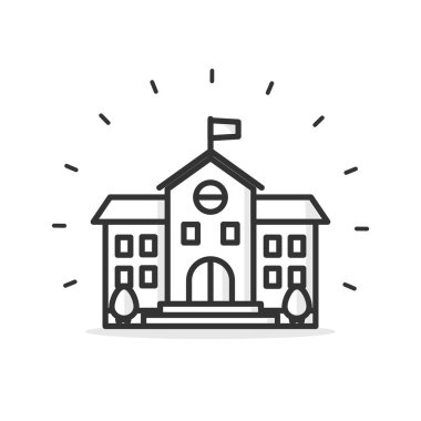 Beyaz arkaplanda okul binası simgesi izole edilmiş vektör çizimi.