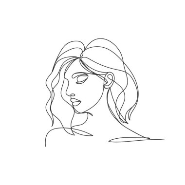 Artistic one line sketches of woman face. Female face drawing minimalist line style. Trendy illustration for cosmetic or fashion continuous line art.