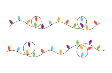 Beyaz arkaplanda izole edilmiş Noel ışıkları illüstrasyon vektörü.