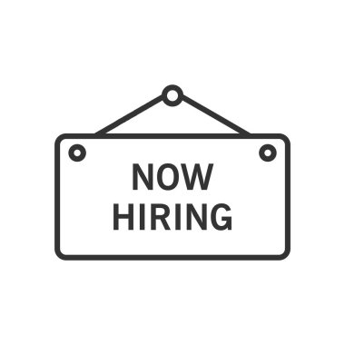 Pano şimdi beyaz arkaplanda basit siluet düz biçim vektör illüstrasyonu işe alınıyor.