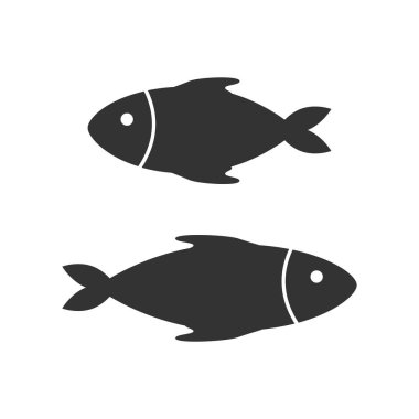 Balık simgesi, beyaz arkaplan üzerine basit siluet düz biçim vektör çizimi ayarladı.