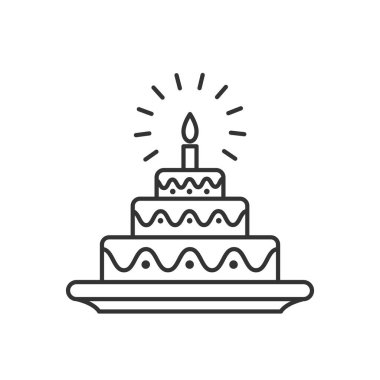 Beyaz arkaplanda doğum günü pastası simgesi izole edilmiş vektör çizimi