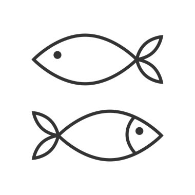 Ana hatlar: Balık simgesi beyaz arkaplanda izole edilmiş vektör çizimi.