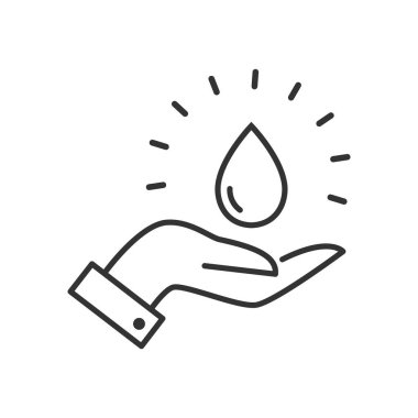 Beyaz arkaplanda su damlası simgesi izole edilmiş vektör çizimi ile el.