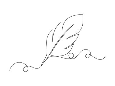 Beyaz arkaplanda sürekli bir çizgi tüy sanatı izole vektör çizimi.