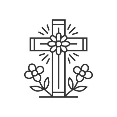 Çiçekli Hıristiyan beyaz arka planda çapraz izole vektör çizimi.