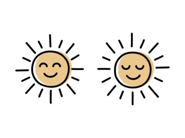 Gülücük simgesi çizgisi olan güneş kümesi beyaz arkaplanda izole edilmiş vektör çizimi.