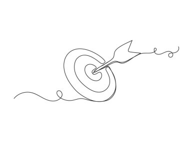 Beyaz arkaplanda aralıksız bir satır sanat oku hedef simgesi şekil sanat dekorasyonu.