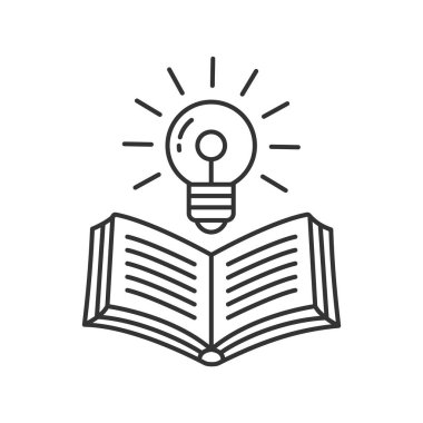 Ampul simgesine sahip açık kitap beyaz arkaplanda izole edilmiş yaratıcı fikir vektörü çizimi.