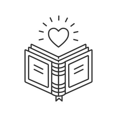 Kırpılan kalp simgesi ile kitabı aç beyaz arkaplanda izole vektör çizimi.