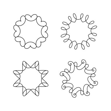 Beyaz arkaplanda izole edilmiş sanatsal çiçek çemberi çerçeve kümesi düz biçim vektör çizimi.