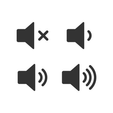 Hoparlör hacmi simgesi beyaz arkaplanda izole edilmiş düz biçim vektör çizimini ayarladı.