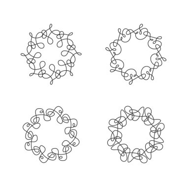 Soyut çember çiçek çizgisi sanat dekorasyonu beyaz arkaplanda izole edilmiş düz tasarım vektör çizimi