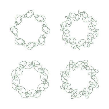 Yeşil soyut çember çizgisi sanat dekorasyonu beyaz arkaplanda izole edilmiş düz tasarım vektör çizimi