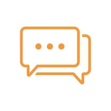 Beyaz arkaplanda turuncu dikdörtgen konuşma balonu ikonu izole vektör çizimi.