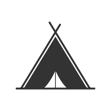 Beyaz arkaplan üzerindeki çadır simgesi izole edilmiş düz biçim vektör çizimi.