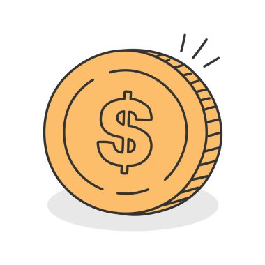 Altın Para Dolar simgesi beyaz arkaplanda izole edilmiş düz stil vektör çizimi.
