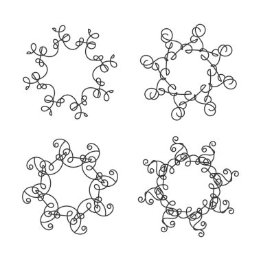 Soyut çiçek çemberi çizgisi sanat dekorasyonu beyaz arkaplanda izole edilmiş düz tasarım vektör çizimi