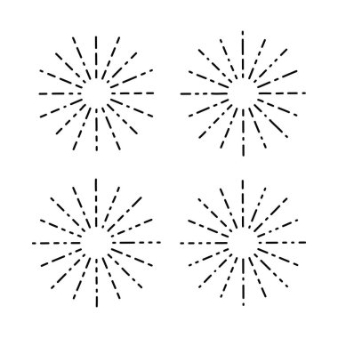 Beyaz arkaplanda izole edilmiş güneş patlaması ögesi kümesi düz biçim vektör çizimi.