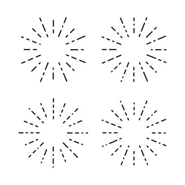 Beyaz arkaplanda izole edilmiş güneş patlaması tasarım ögesi kümesi düz biçim vektör çizimi.
