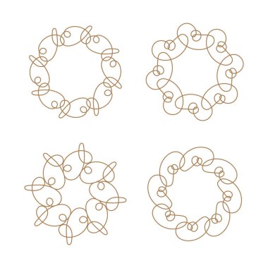 Kahverengi soyut çember çizgisi sanat dekorasyonu beyaz arkaplanda izole edilmiş düz tasarım vektör çizimi