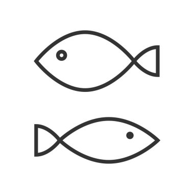 Beyaz arkaplanda basit ana hatlar balık simgesi izole edilmiş düz biçim vektör çizimi.