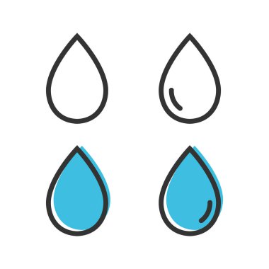 Damla su simgesi beyaz arkaplanda izole edilmiş düz tasarım vektör çizimi.