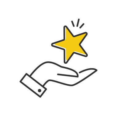 Avuç içi simgesindeki sarı yıldız beyaz zemin üzerinde basit düz stil vektör çizimi.