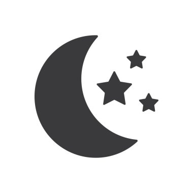 Beyaz arkaplanda Ay yıldızı simgesi izole edilmiş düz stil tasarım vektör çizimi.