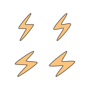 Beyaz zemin üzerinde izole edilmiş yıldırım elektrik ikonu şekli düz tasarım vektör çizimi.