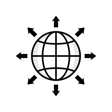 Beyaz arkaplanda dünya genişleme simgesi izole edilmiş düz tasarım biçimi vektör çizimi.