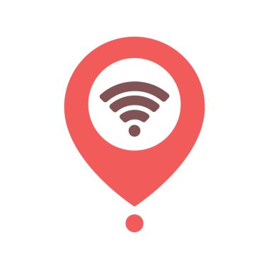 Harita pin simgesindeki ağ wifi beyaz arkaplanda izole edilmiş düz stil tasarım vektör çizimi.