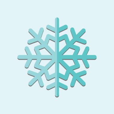 Açık mavi arkaplanda mavi kar tanesi kış ikonu izole edilmiş düz stil tasarım vektör çizimi.