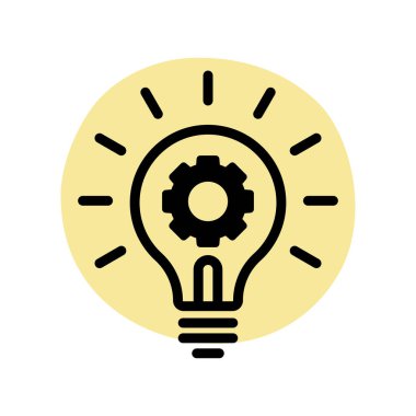 Dişli simgesi olan ampul ya da lamba beyaz arkaplanda izole edilmiş düz tasarım vektör çizimi.