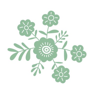 Çiçek süslemeli çiçekler beyaz arka planda izole edilmiş düz stil vektör çizimi.