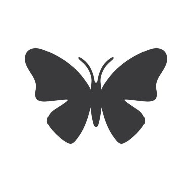 Beyaz arkaplanda basit siluet kelebek simgesi izole edilmiş düz stil tasarım vektör çizimi.