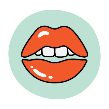 Beyaz arkaplanda kırmızı dudak simgesi izole edilmiş tasarım vektörü çizimi.