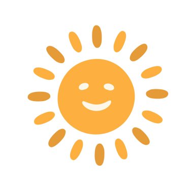Beyaz arkaplanda şirin sarı güneş ışığı şeklindeki ikon izole edilmiş düz stil tasarım vektör çizimi.