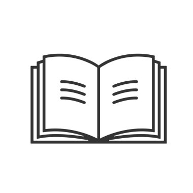 Basit bir açık kitap özet simgesi beyaz arkaplan üzerinde izole edilmiş düz tasarım vektör çizimi.