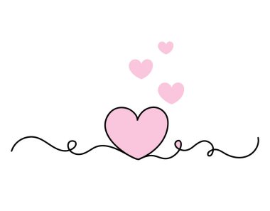 Aralıksız tek satır sanat pembe aşk kalbi beyaz arka planda izole edilmiş vektör çizimi.